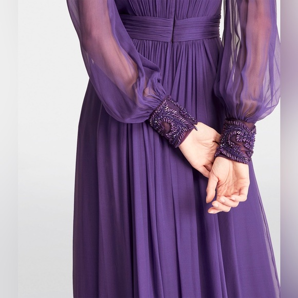 Zuhair Murad Silk Chiffon Beaded V-Neck Gown Dress - Picture 4 of 15